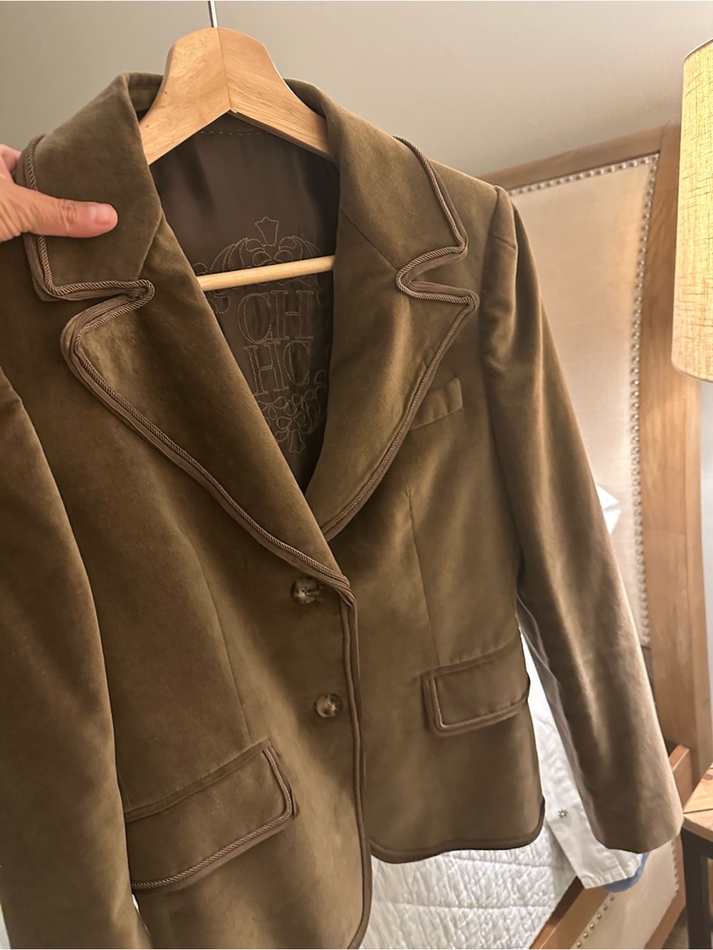 Carolina Herrera Olive Suede Tailored Blazer